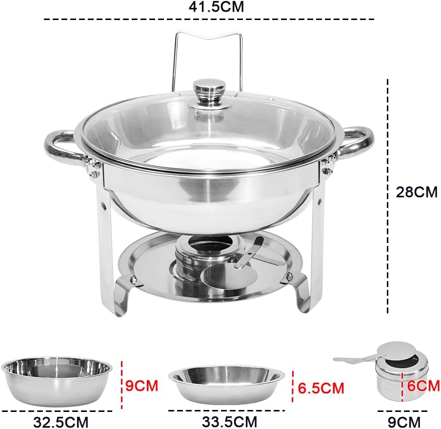 Round Chafing Dish Buffet Set 4.5L Food Pan with Glass Lid - Buy now from Celebration Warehouse