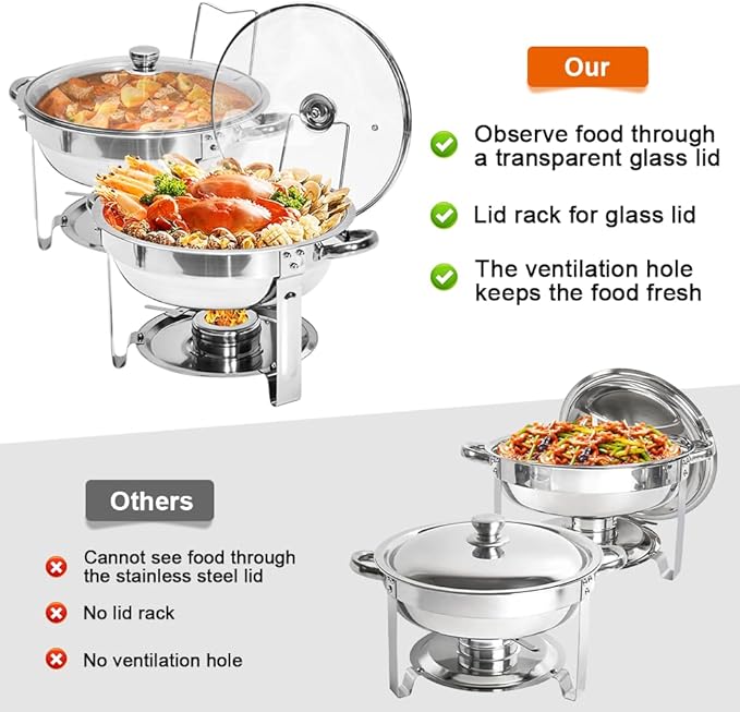 Round Chafing Dish Buffet Set 4.5L Food Pan with Glass Lid - Buy now from Celebration Warehouse