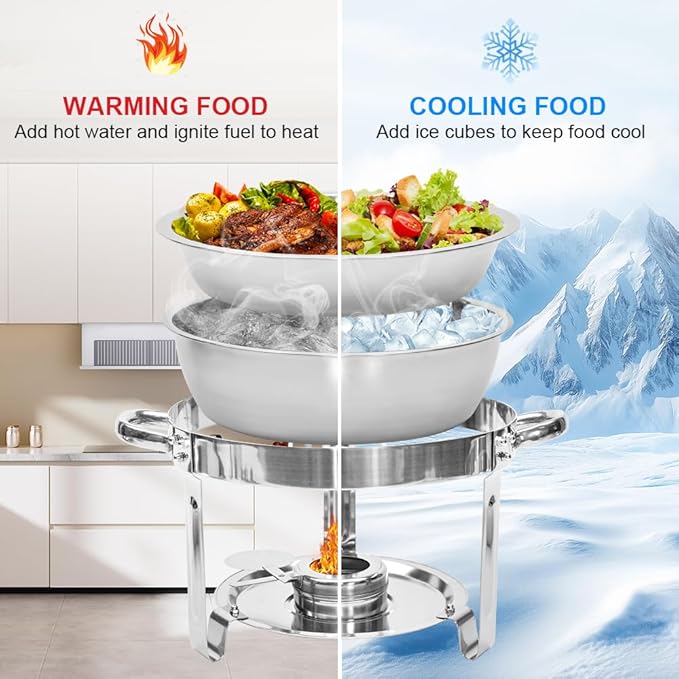 Round Chafing Dish Buffet Set 4.5L Food Pan with Glass Lid - Buy now from Celebration Warehouse