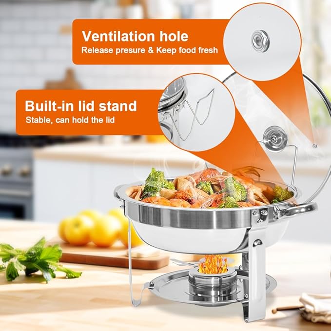 Round Chafing Dish Buffet Set 4.5L Food Pan with Glass Lid - Buy now from Celebration Warehouse