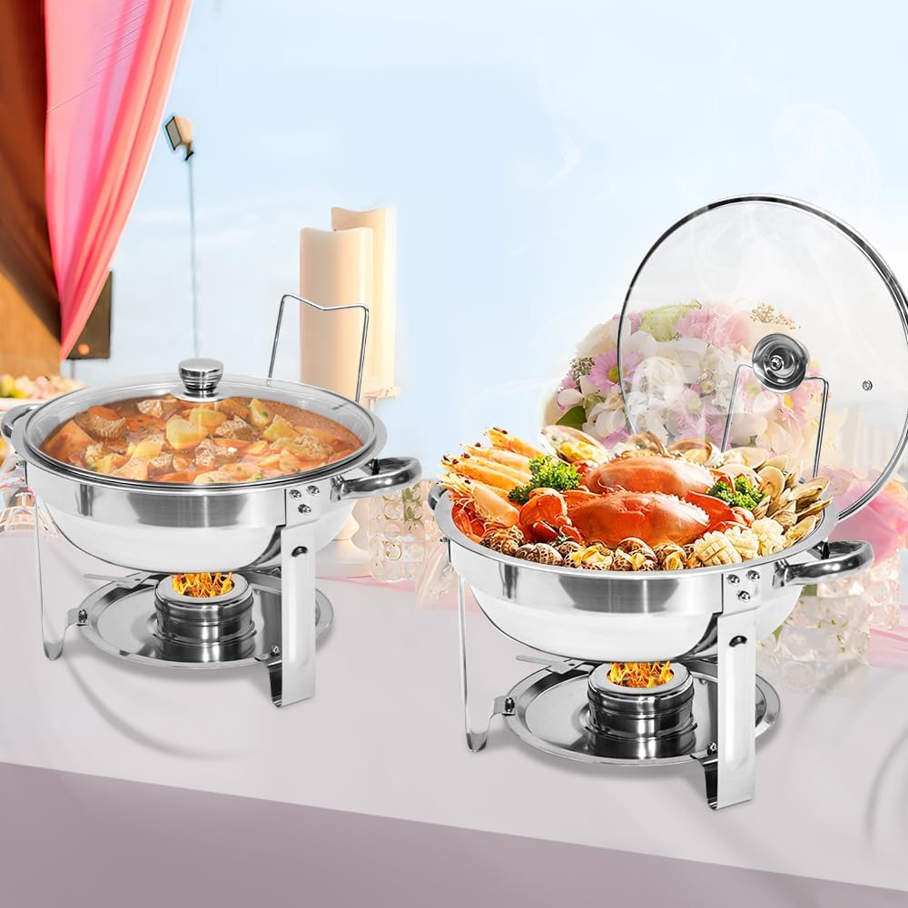 Round Chafing Dish Buffet Set 4.5L Food Pan with Glass Lid - Buy now from Celebration Warehouse