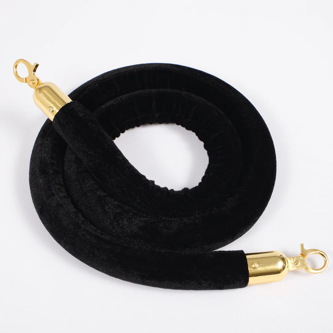 Bollard Velvet Rope - Black (Gold Clips) - Buy now from Celebration Warehouse