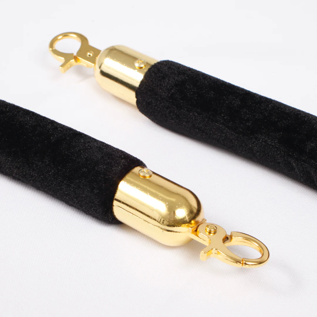 Bollard Velvet Rope - Black (Gold Clips) - Buy now from Celebration Warehouse