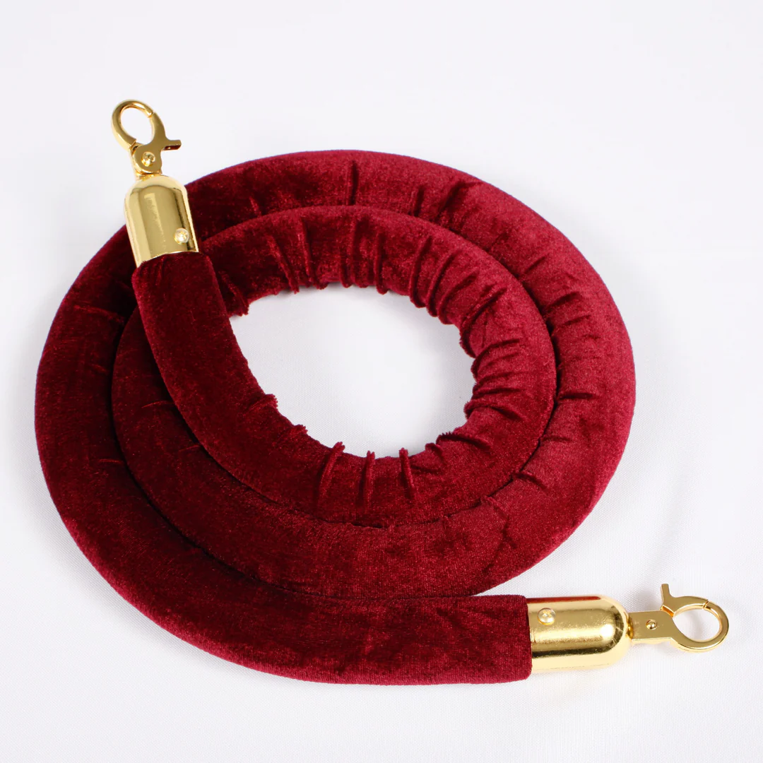 Bollard Velvet Rope - Burgundy (Gold Clips) - Buy now from Celebration Warehouse