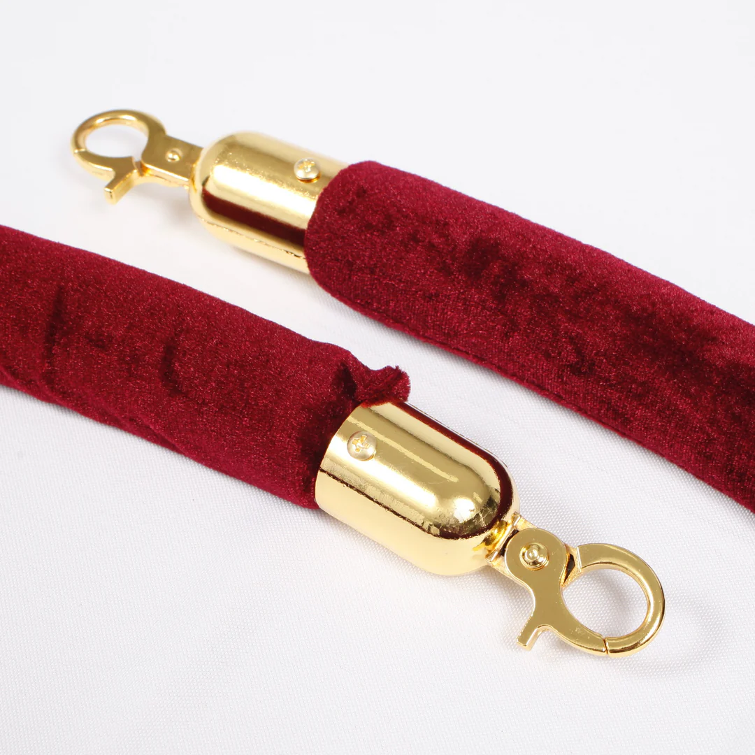 Bollard Velvet Rope - Burgundy (Gold Clips) - Buy now from Celebration Warehouse