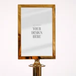Bollard / Stanchion Sign Holder - Gold (A4) with bollard - Buy now from Celebration Warehouse