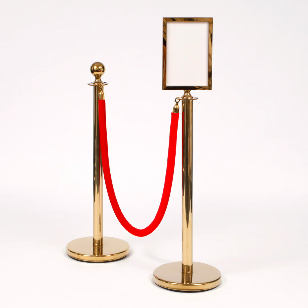 Bollard / Stanchion Sign Holder - Gold (A4) with bollard - Buy now from Celebration Warehouse