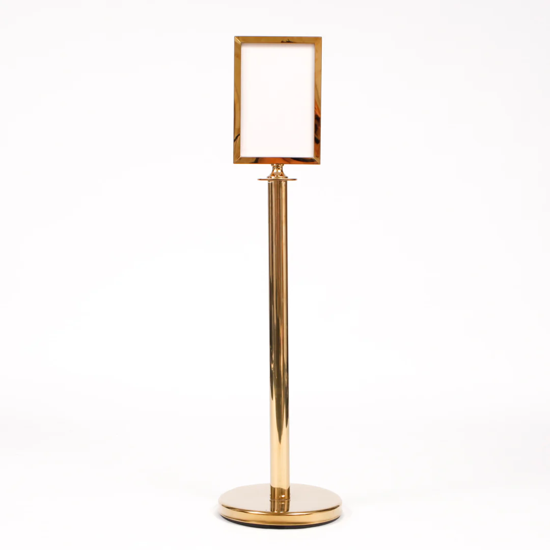 Bollard / Stanchion Sign Holder - Gold (A4) with bollard - Buy now from Celebration Warehouse