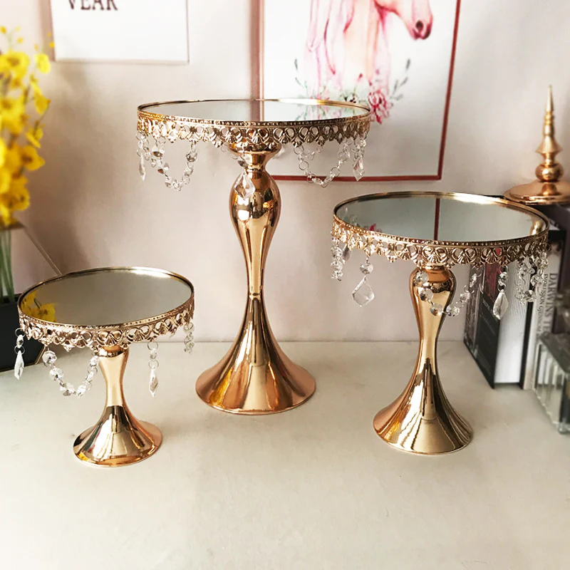 Rose Gold Cake Stands Vintage Beads 3 Piece Set - Buy now from Celebration Warehouse