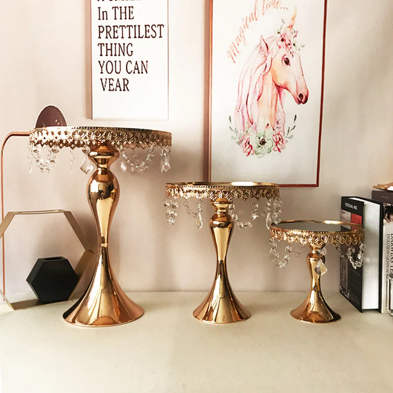 Rose Gold Cake Stands Vintage Beads 3 Piece Set - Buy now from Celebration Warehouse