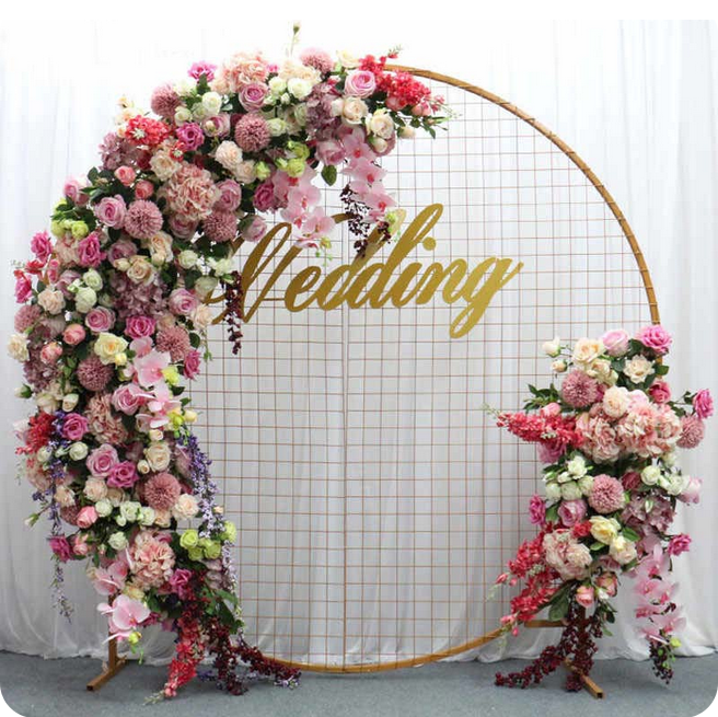 Gold Round Hoop with Arch Mesh Backdrop - Buy now from Celebration Warehouse