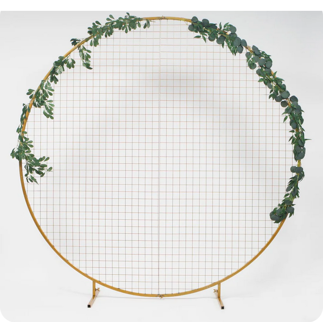 Gold Round Hoop with Arch Mesh Backdrop - Buy now from Celebration Warehouse
