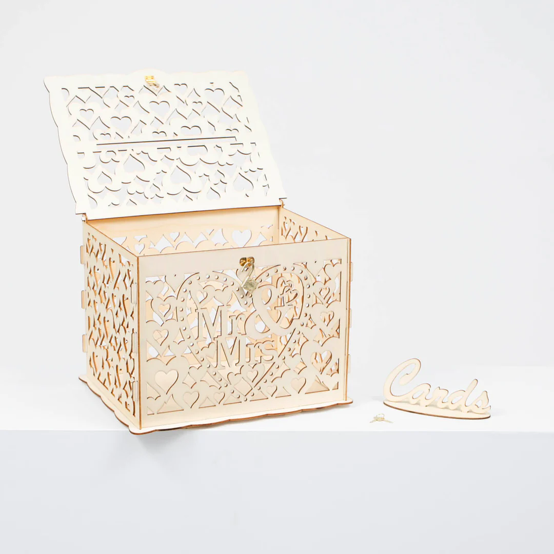 Wishing Well Wedding Card Box - Mr & Mrs Hearts - Buy now from Celebration Warehouse
