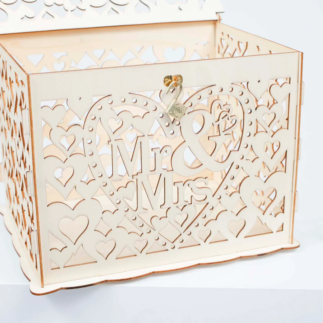 Wishing Well Wedding Card Box - Mr & Mrs Hearts - Buy now from Celebration Warehouse