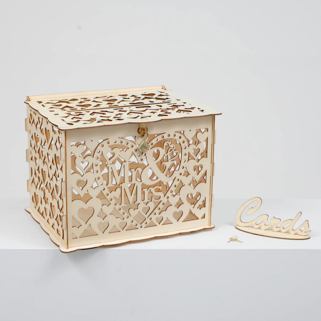 Wishing Well Wedding Card Box - Mr & Mrs Hearts - Buy now from Celebration Warehouse