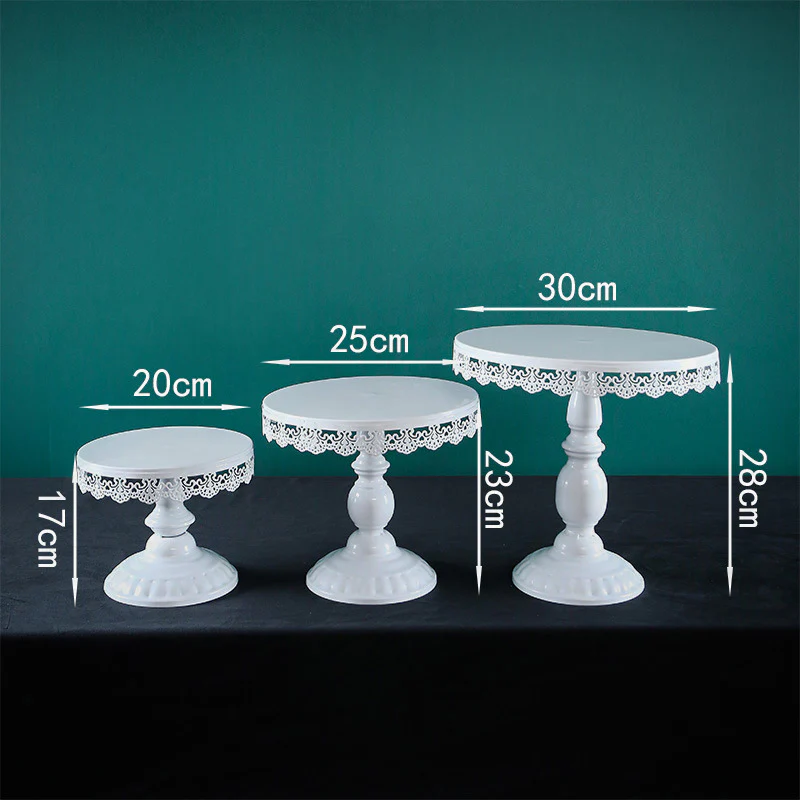 White Cake Stands Vintage Lace 3 Piece Set - Buy now from Celebration Warehouse