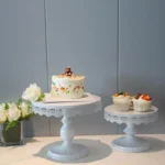 White Cake Stands Vintage Lace 3 Piece Set - Buy now from Celebration Warehouse