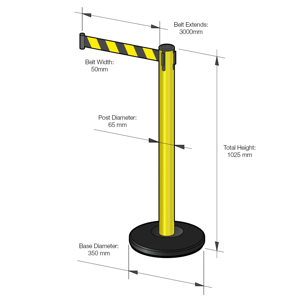 Barrier Posts - Yellow with Black and yellow belt - Buy now from Celebration Warehouse